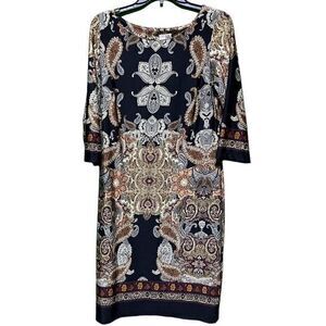 Emma & Michele Women’s Dress Pullover 3/4 Sleeve Paisley Print Multicolor Medium